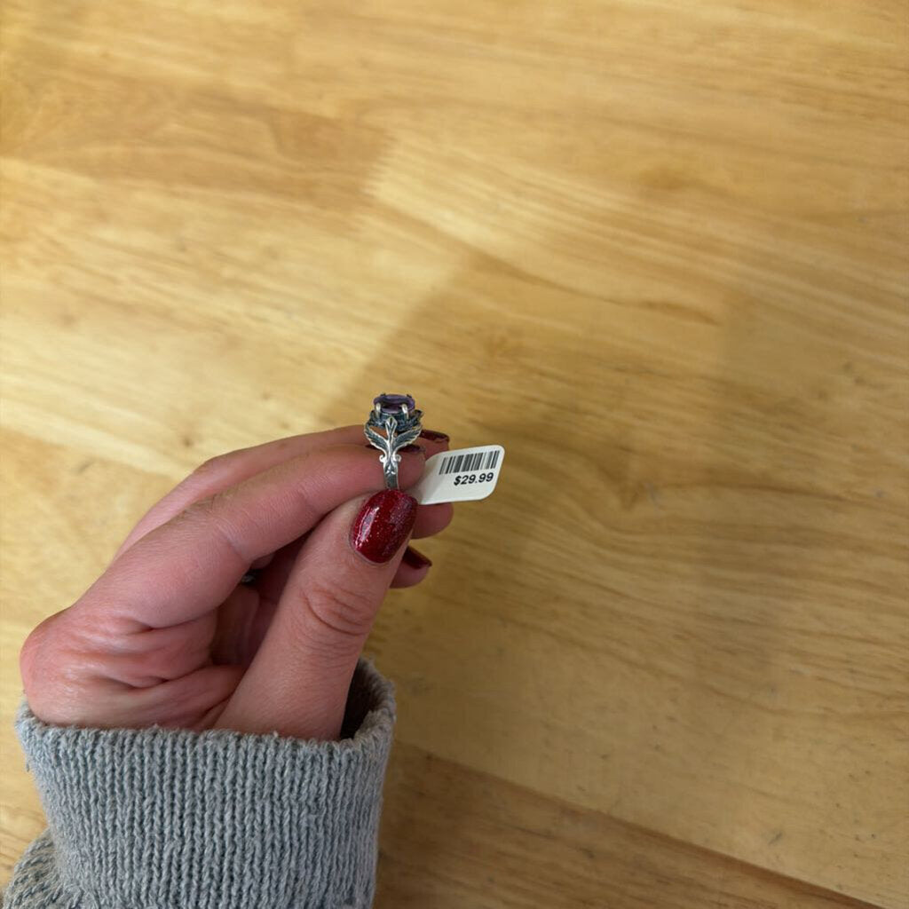 Sterling Silver Amethyst Stone Ring 4.5