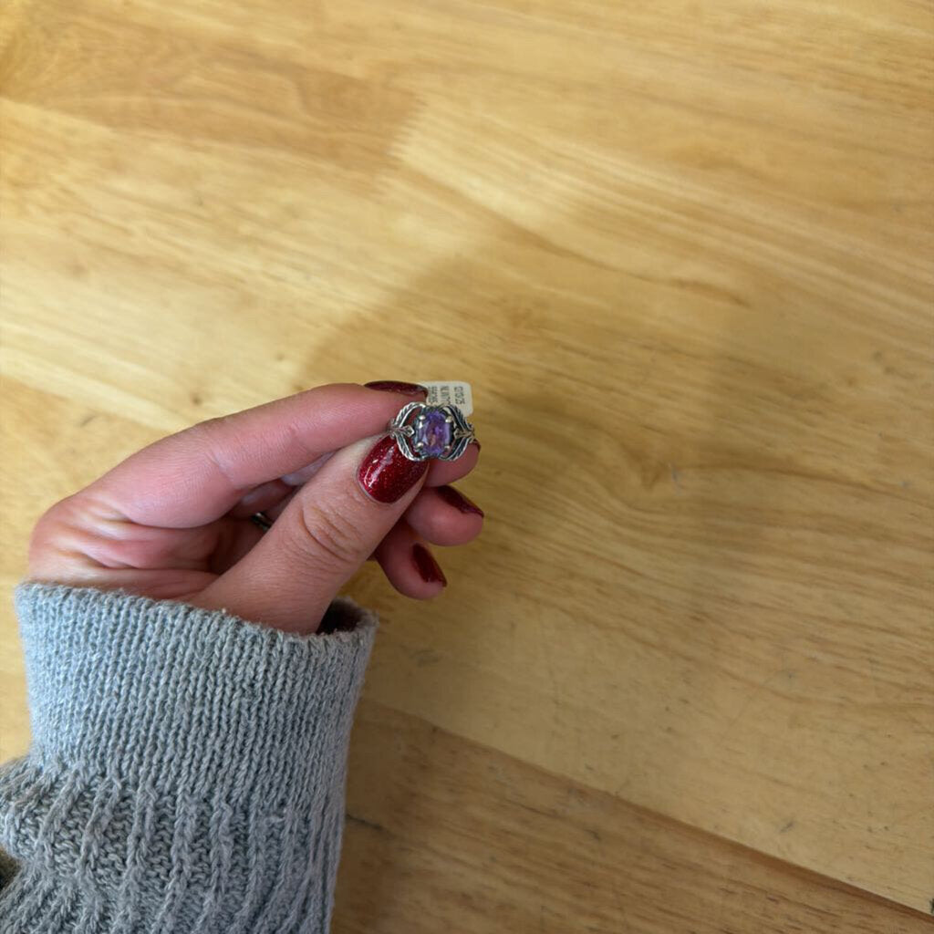 Sterling Silver Amethyst Stone Ring 4.5