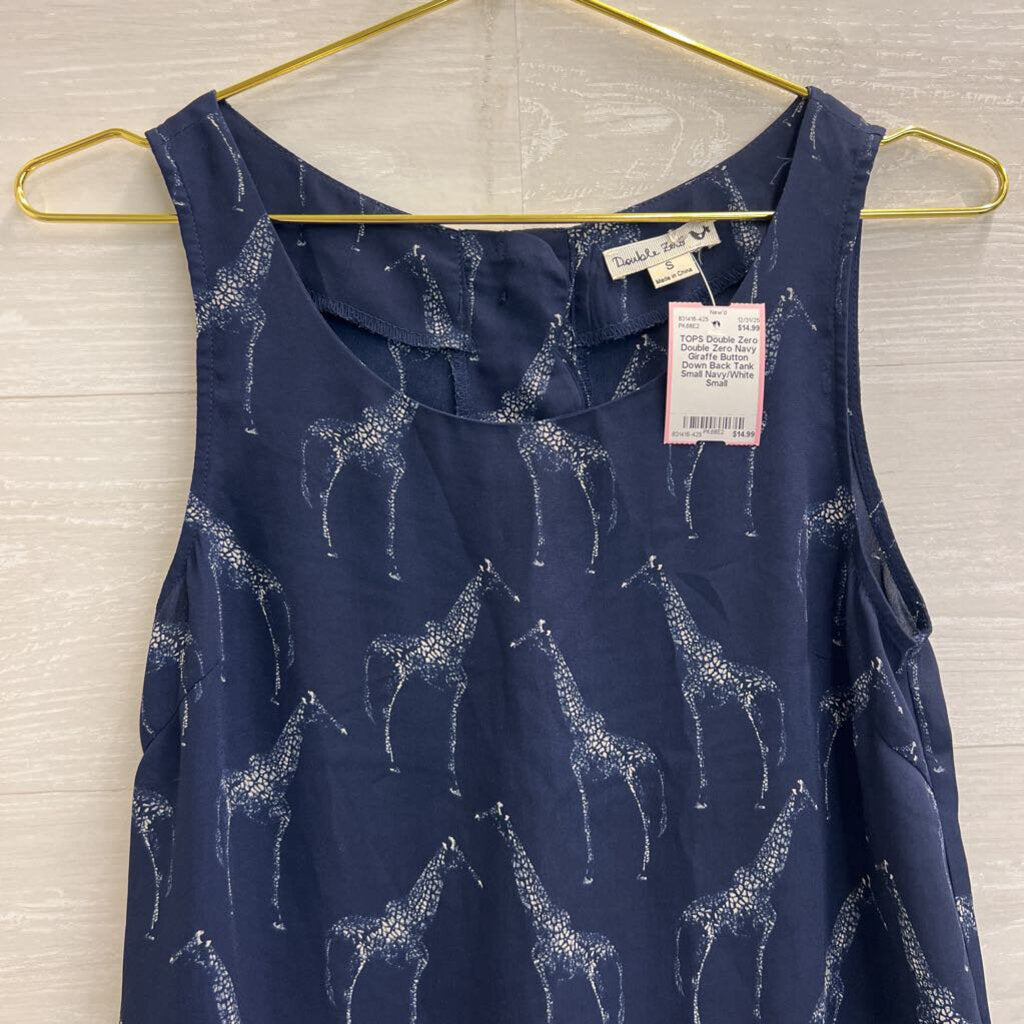 Double Zero Navy Giraffe Button Down Back Tank Small