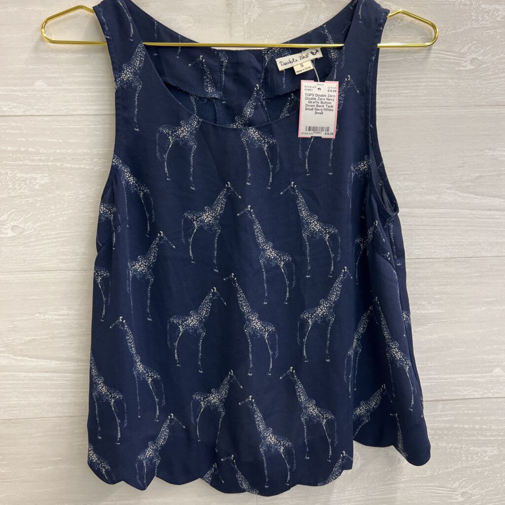 Double Zero Navy Giraffe Button Down Back Tank Small
