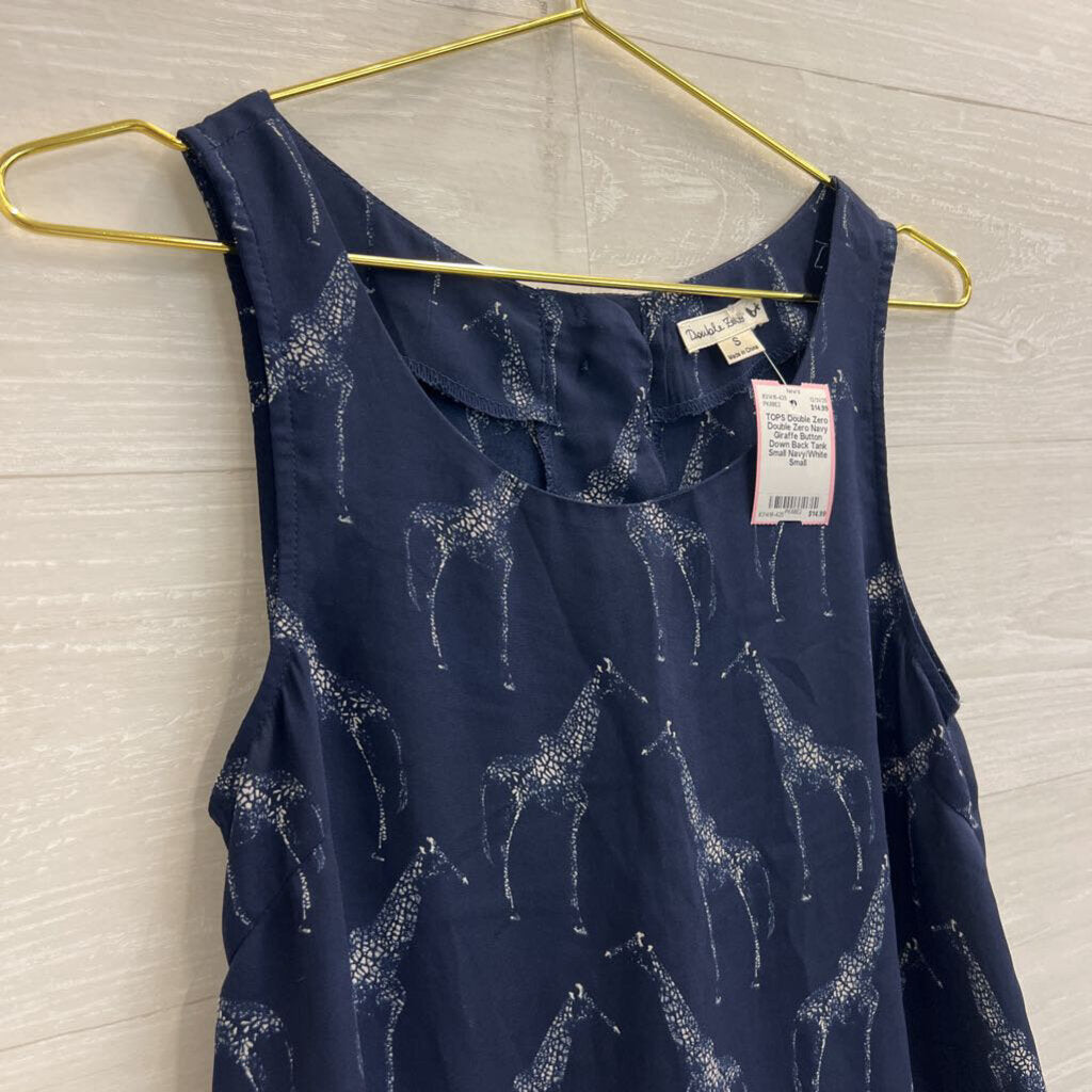 Double Zero Navy Giraffe Button Down Back Tank Small