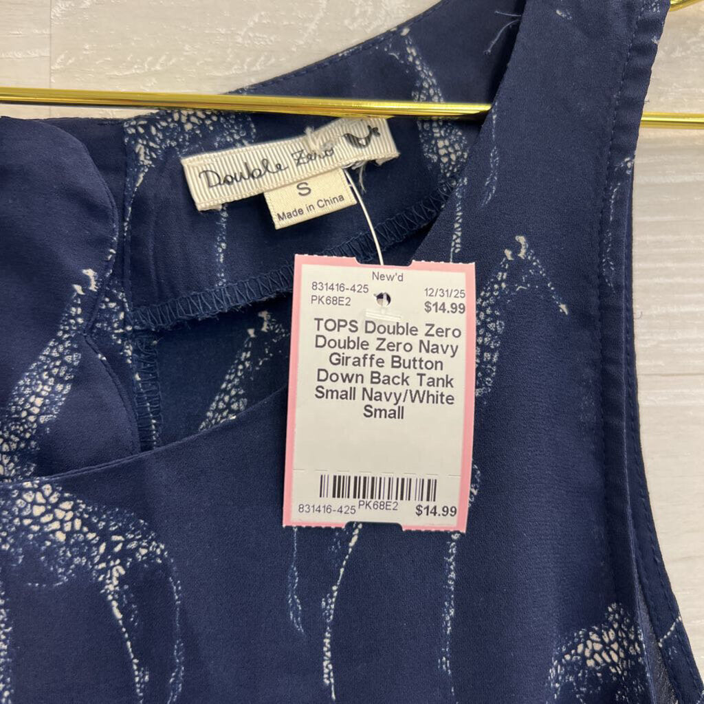 Double Zero Navy Giraffe Button Down Back Tank Small