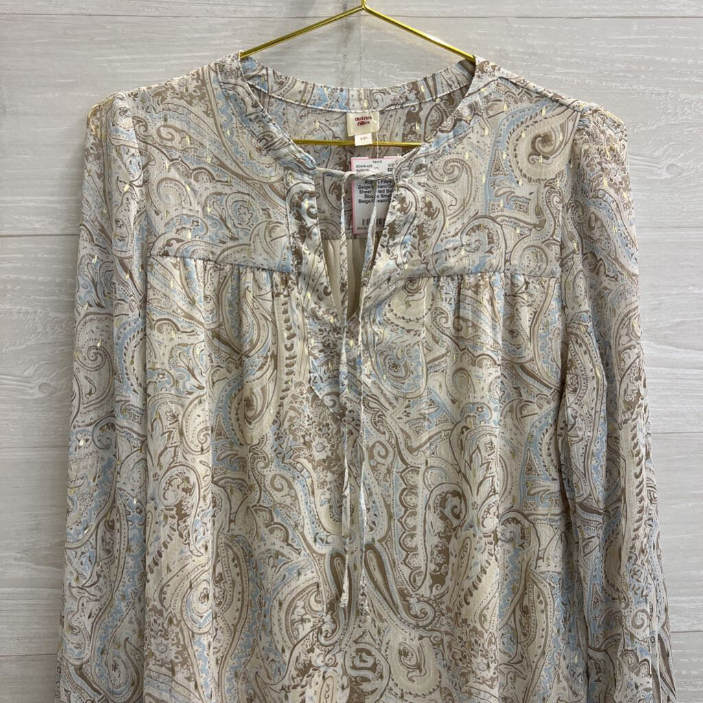 Autres Filles Beige/Cream/Gold Sheer Lined Boho Blouse Small