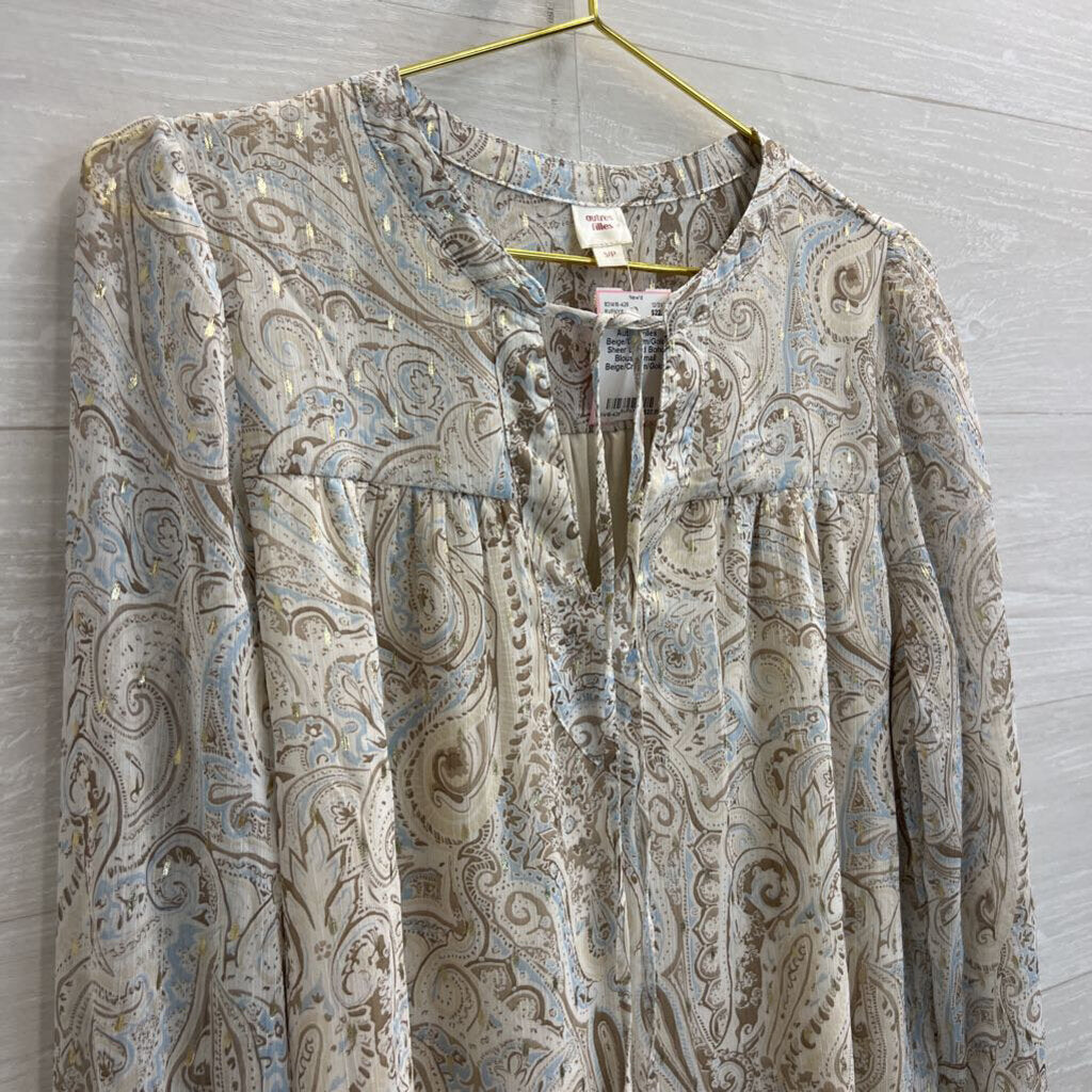 Autres Filles Beige/Cream/Gold Sheer Lined Boho Blouse Small