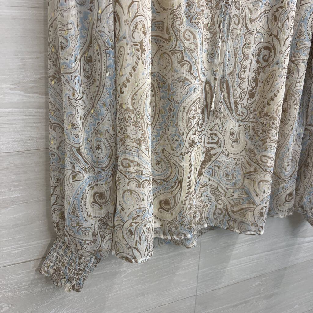 Autres Filles Beige/Cream/Gold Sheer Lined Boho Blouse Small