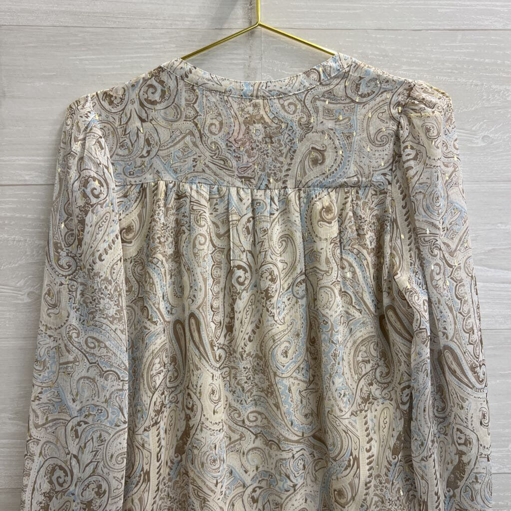 Autres Filles Beige/Cream/Gold Sheer Lined Boho Blouse Small