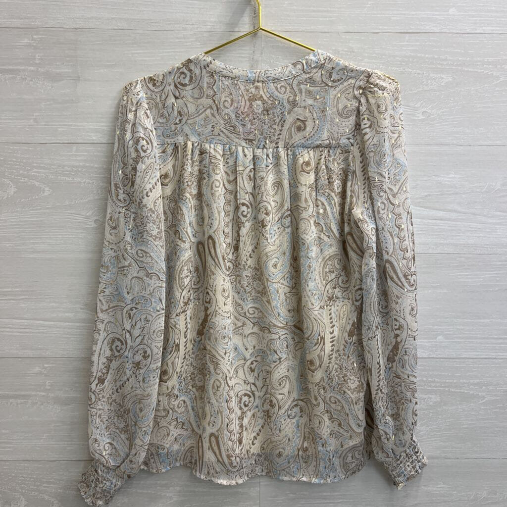 Autres Filles Beige/Cream/Gold Sheer Lined Boho Blouse Small