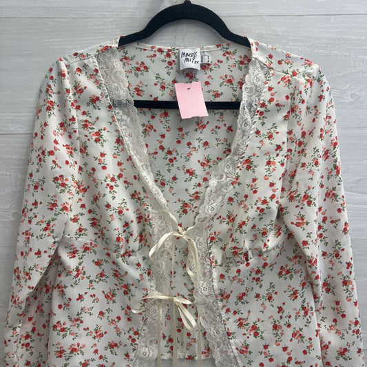 Princess Polly Cream/Red Floral Lace Trimmed Top 6