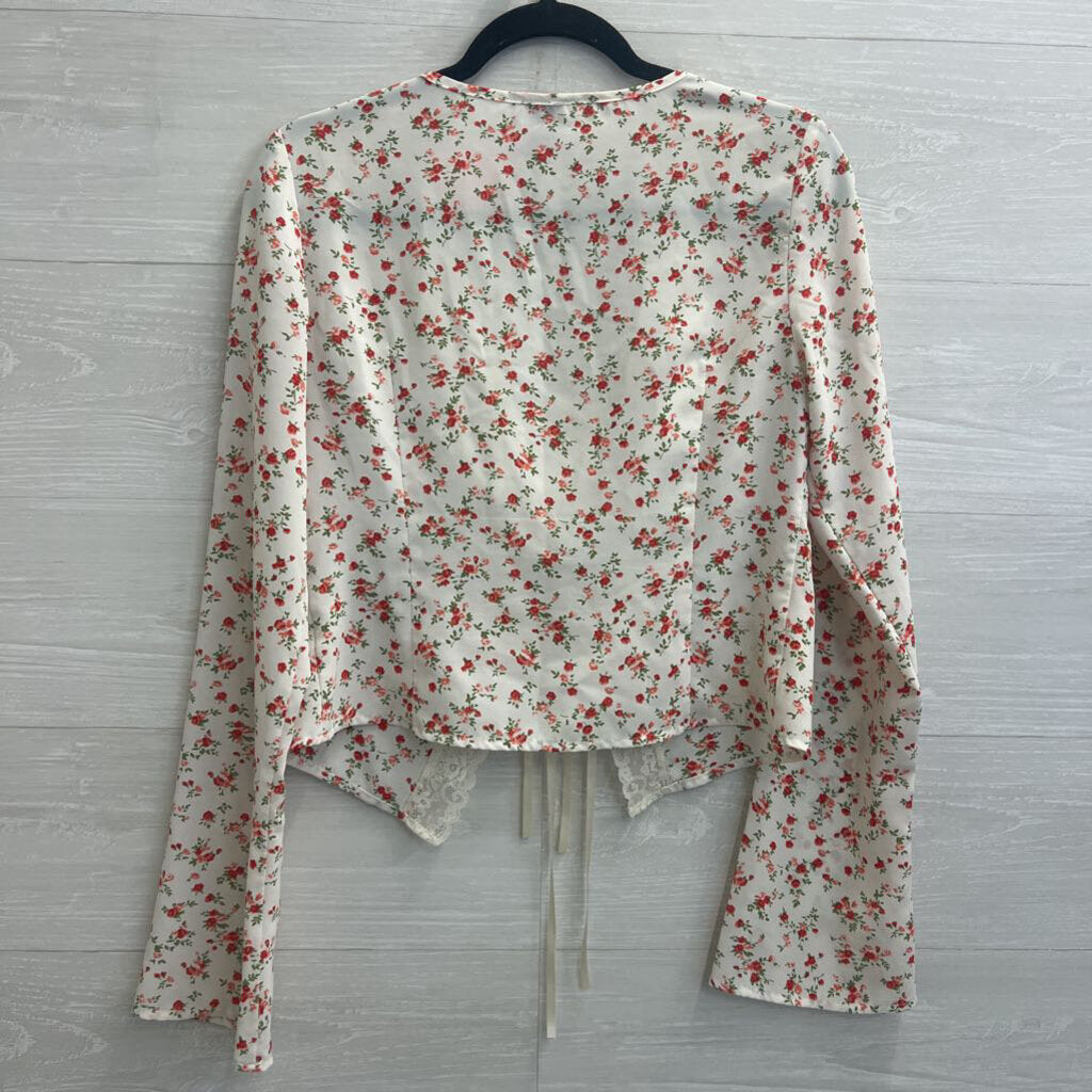 Princess Polly Cream/Red Floral Lace Trimmed Top 6