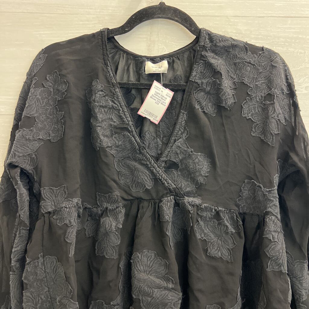 Wilfred Black Distressed Lace Blouse XXS