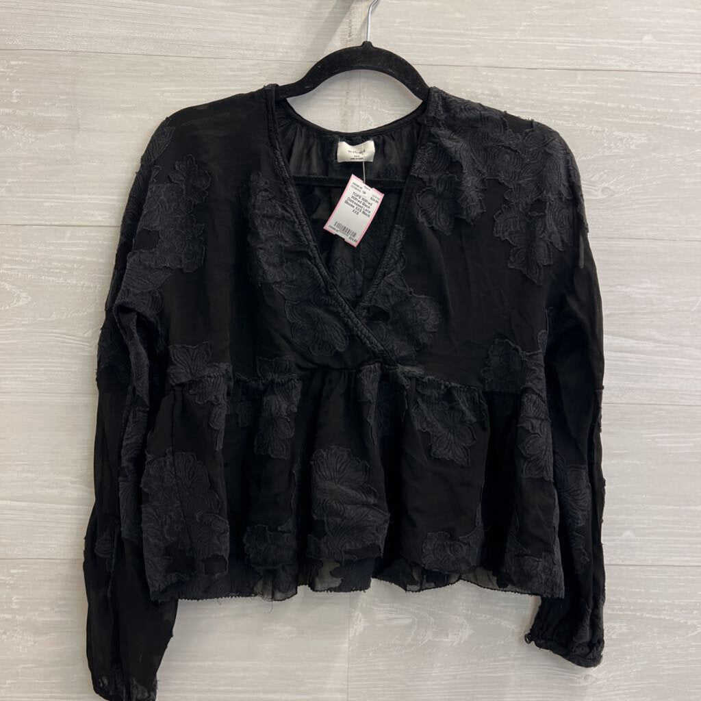 Wilfred Black Distressed Lace Blouse XXS