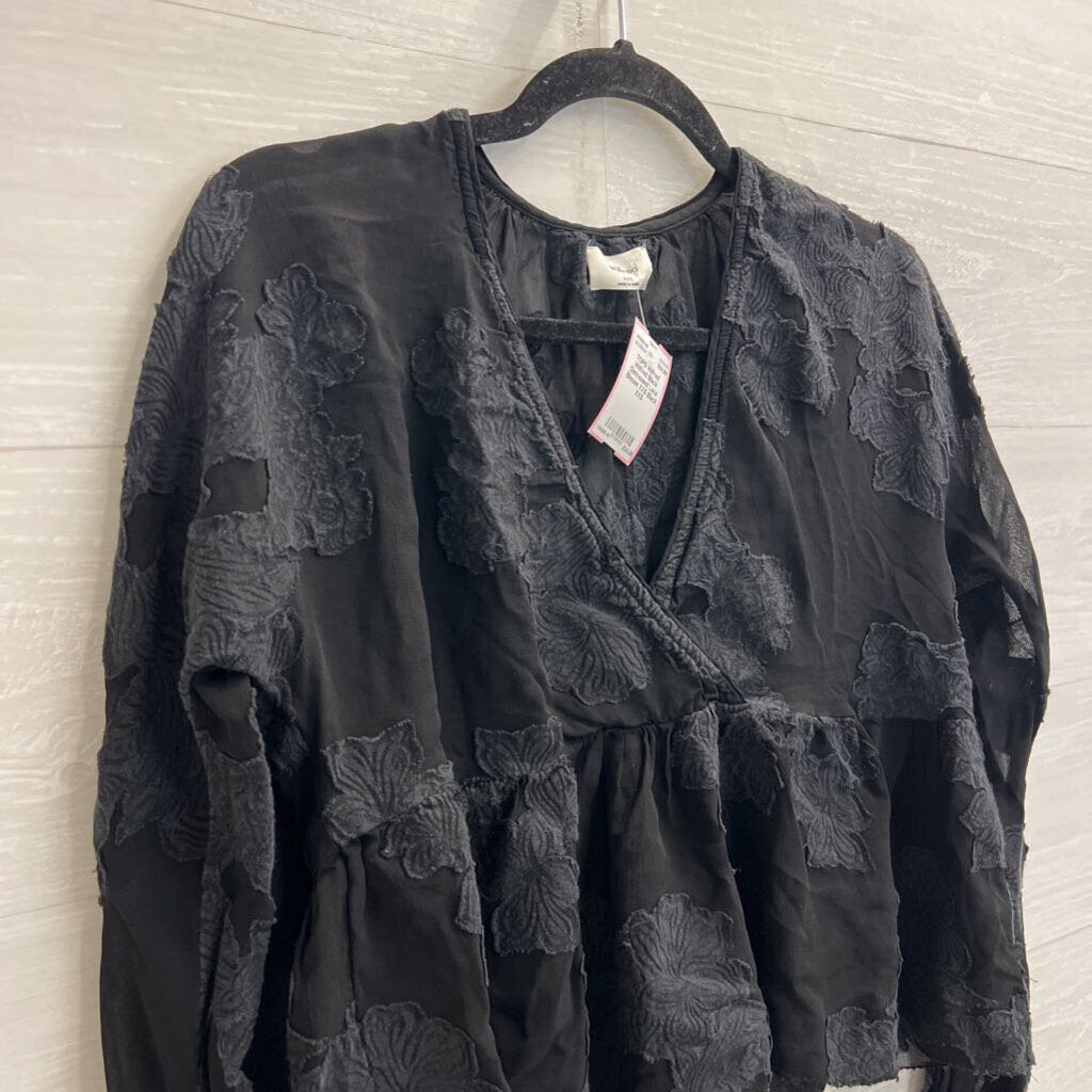 Wilfred Black Distressed Lace Blouse XXS