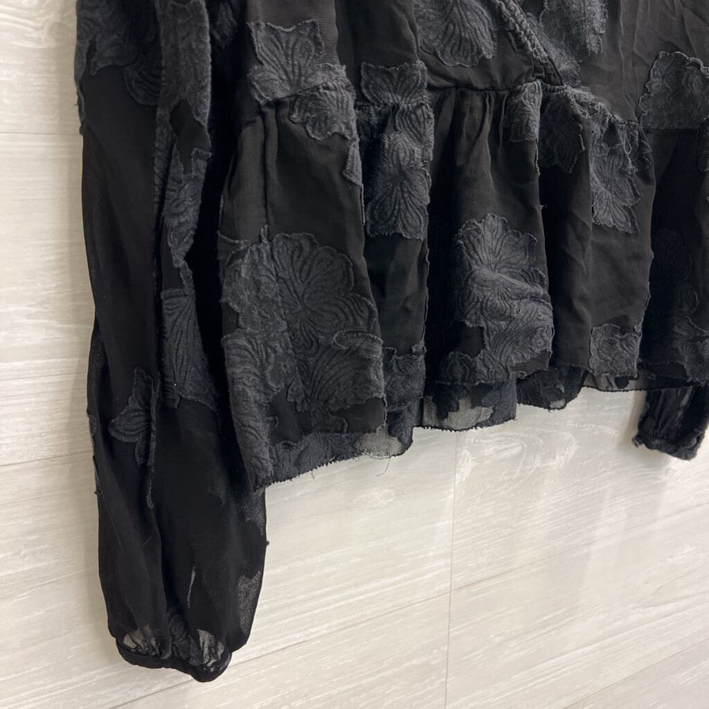 Wilfred Black Distressed Lace Blouse XXS
