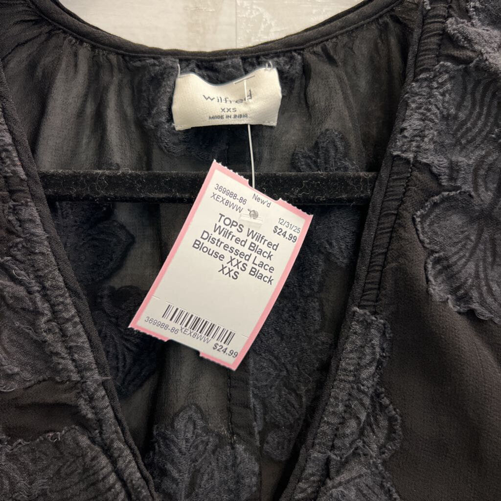 Wilfred Black Distressed Lace Blouse XXS