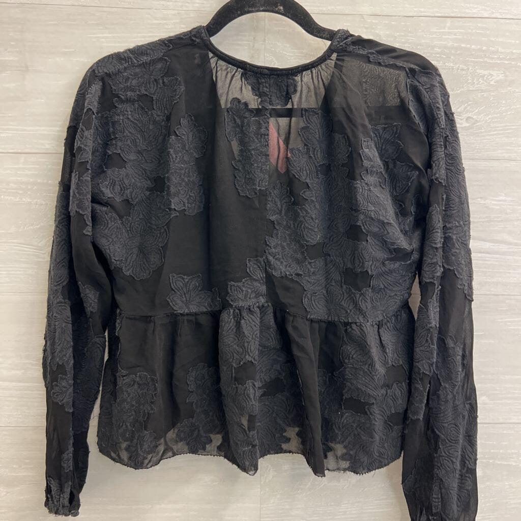 Wilfred Black Distressed Lace Blouse XXS