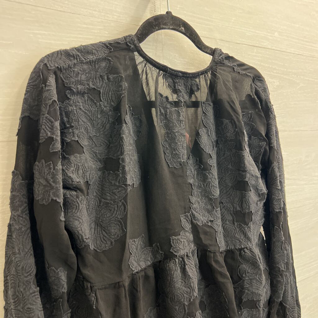 Wilfred Black Distressed Lace Blouse XXS