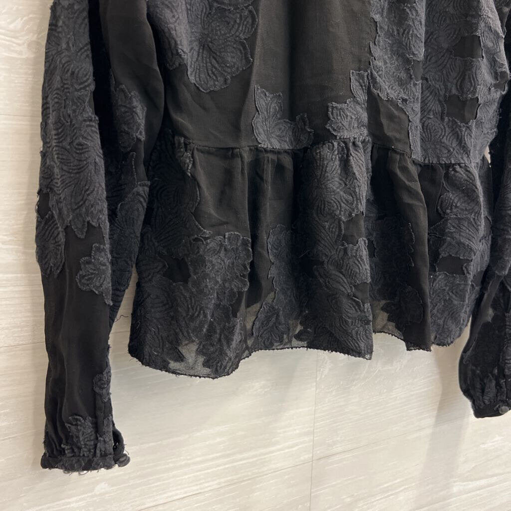 Wilfred Black Distressed Lace Blouse XXS