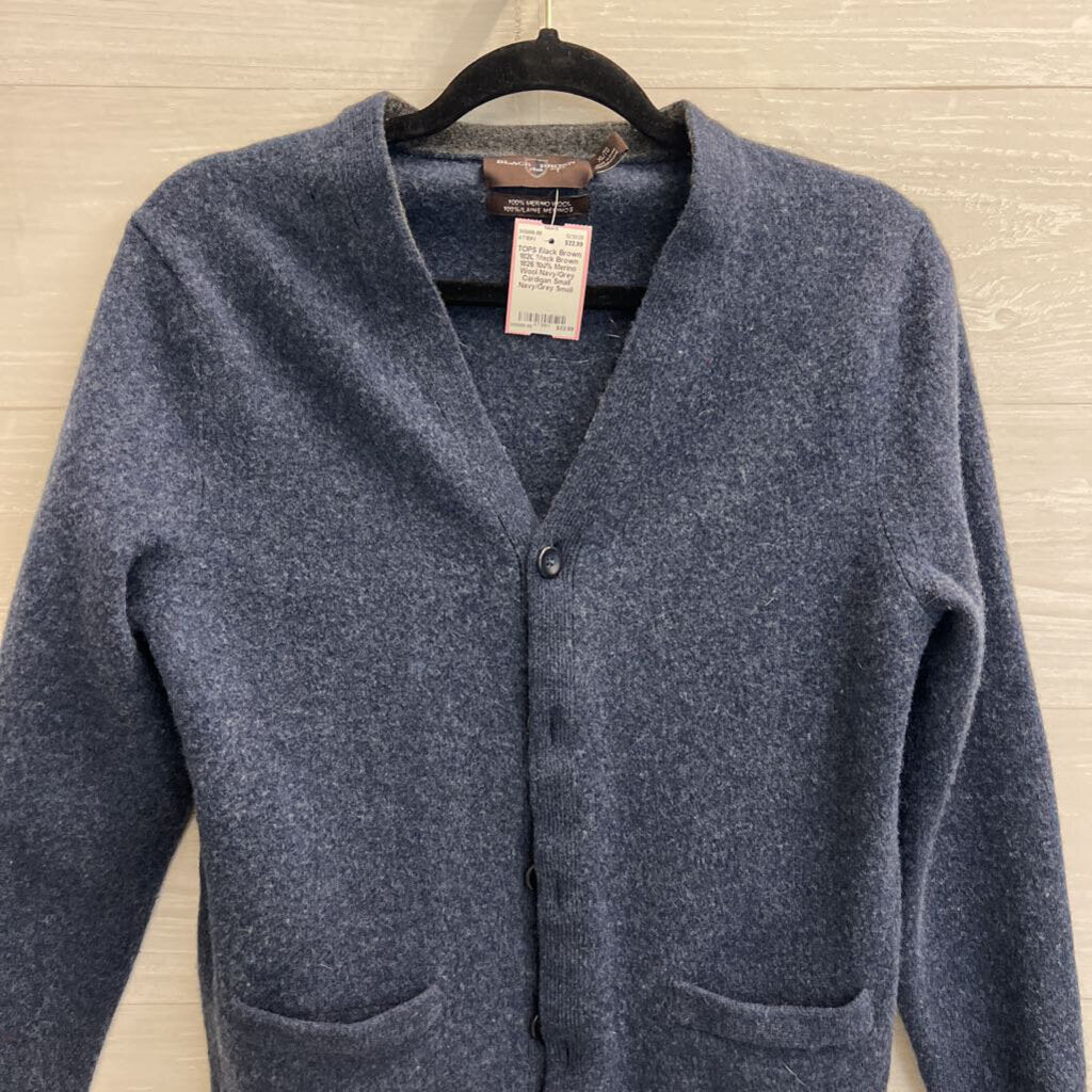 Black Brown 1826 100% Merino Wool Navy/Grey Cardigan Small