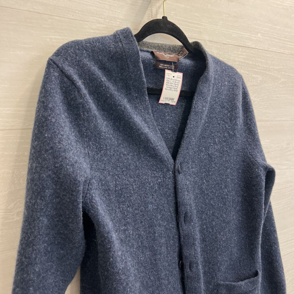 Black Brown 1826 100% Merino Wool Navy/Grey Cardigan Small