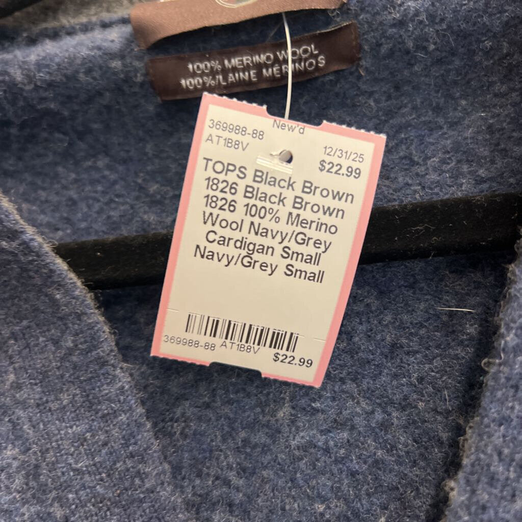 Black Brown 1826 100% Merino Wool Navy/Grey Cardigan Small