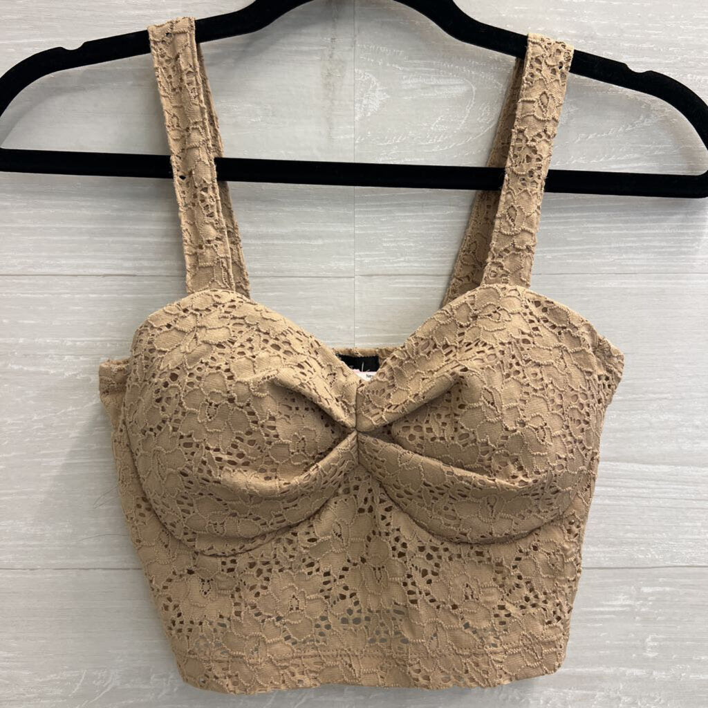 Love J Beige Lace Cropped Top Small