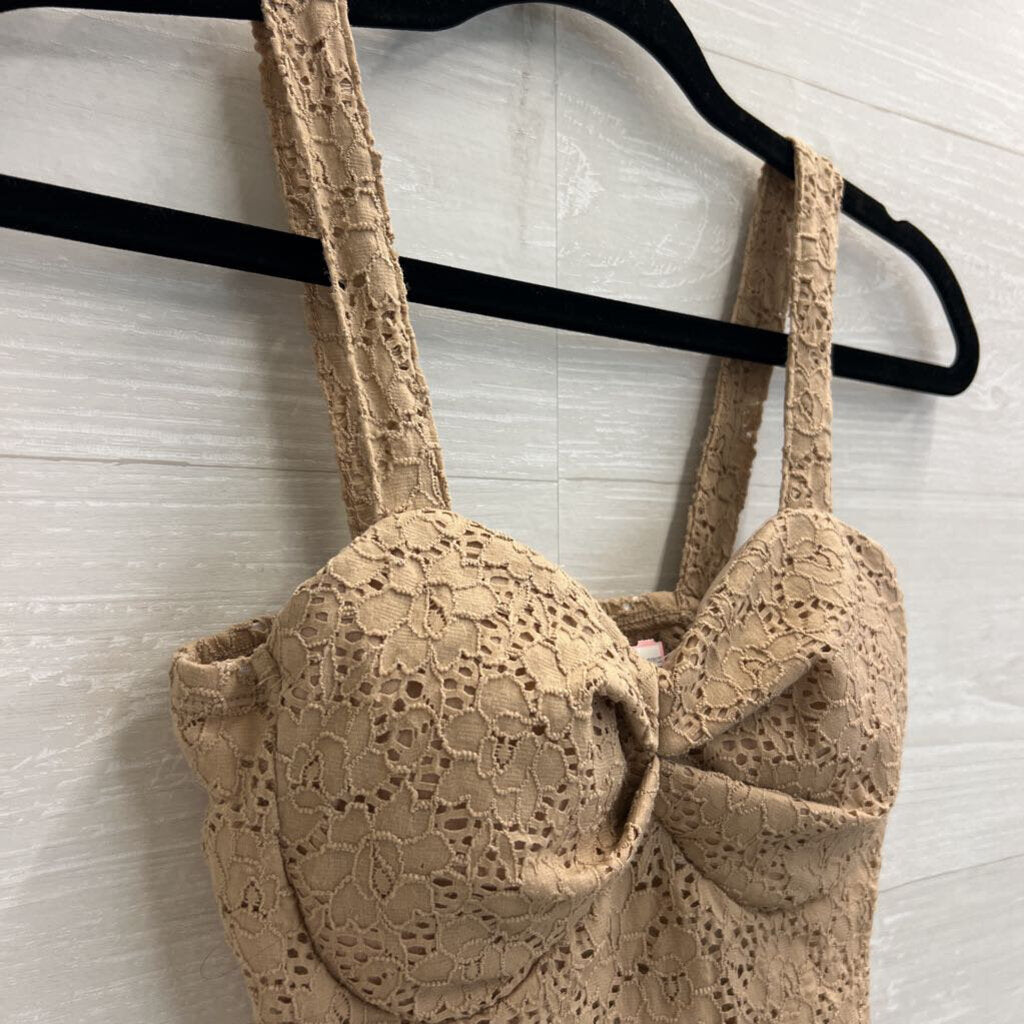 Love J Beige Lace Cropped Top Small