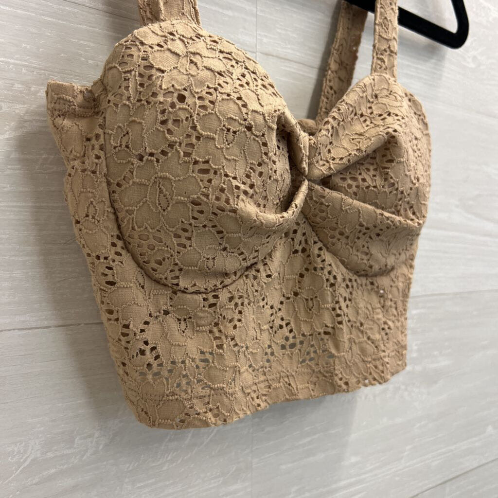 Love J Beige Lace Cropped Top Small