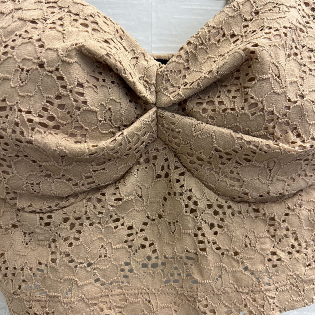 Love J Beige Lace Cropped Top Small