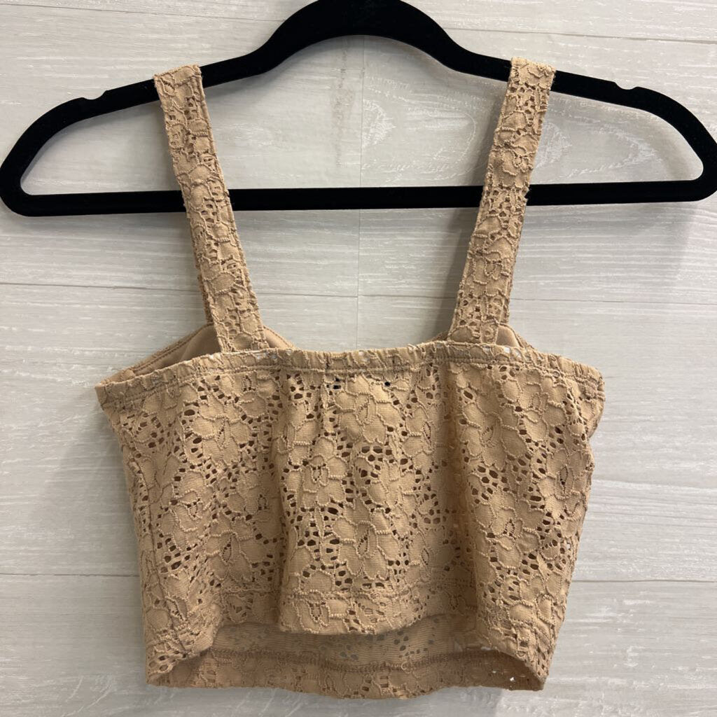 Love J Beige Lace Cropped Top Small