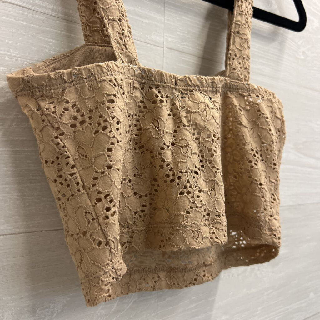 Love J Beige Lace Cropped Top Small