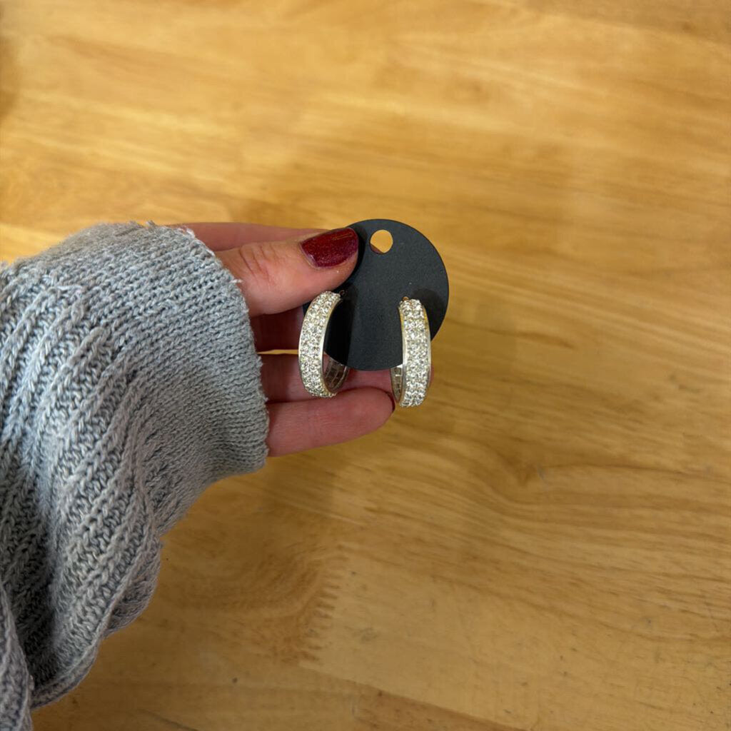 Silver/ Rhinestone Hoop Earrings