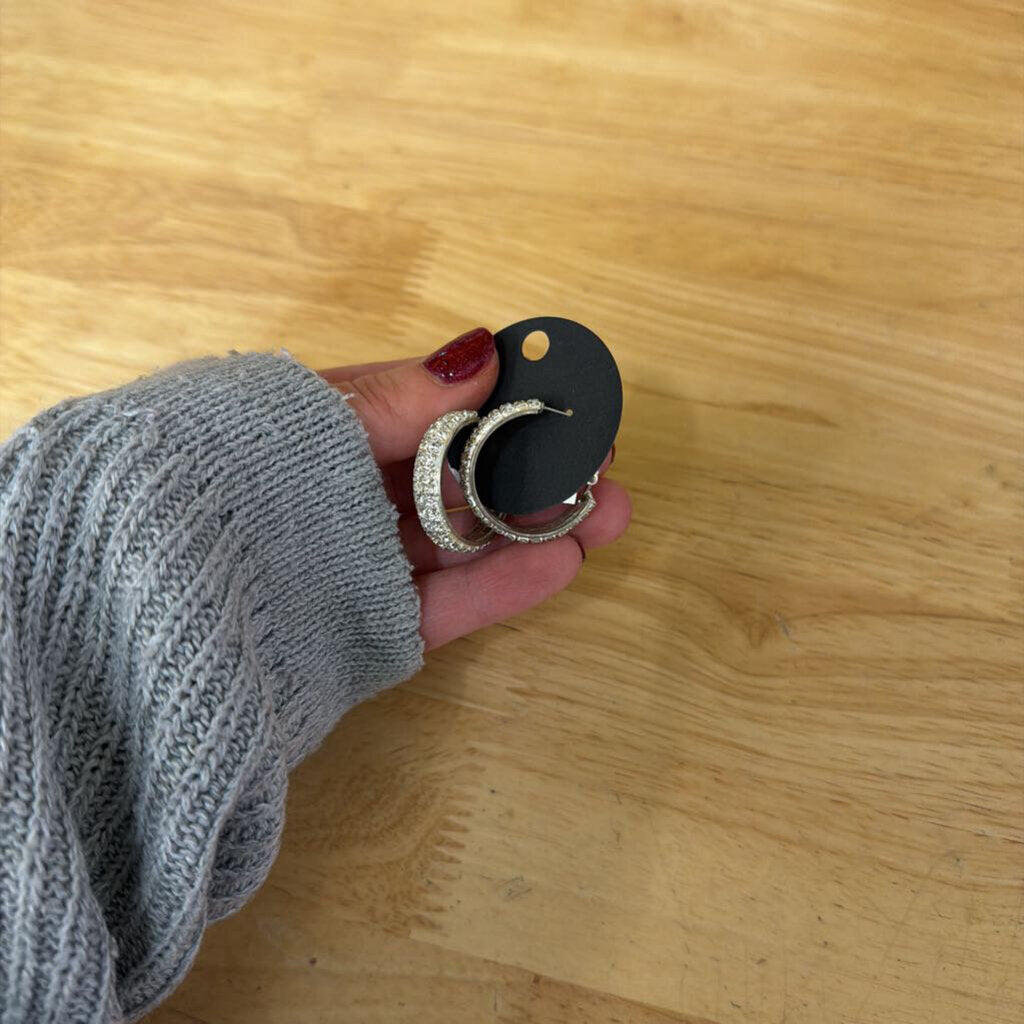 Silver/ Rhinestone Hoop Earrings