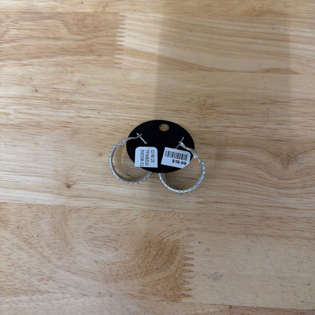 Silver/ Rhinestone Hoop Earrings