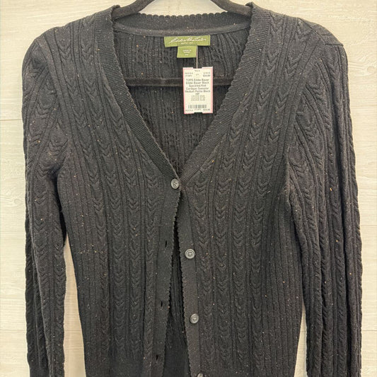 Eddie Bauer Black Speckled Knit Cardigan Sweater Medium Petite