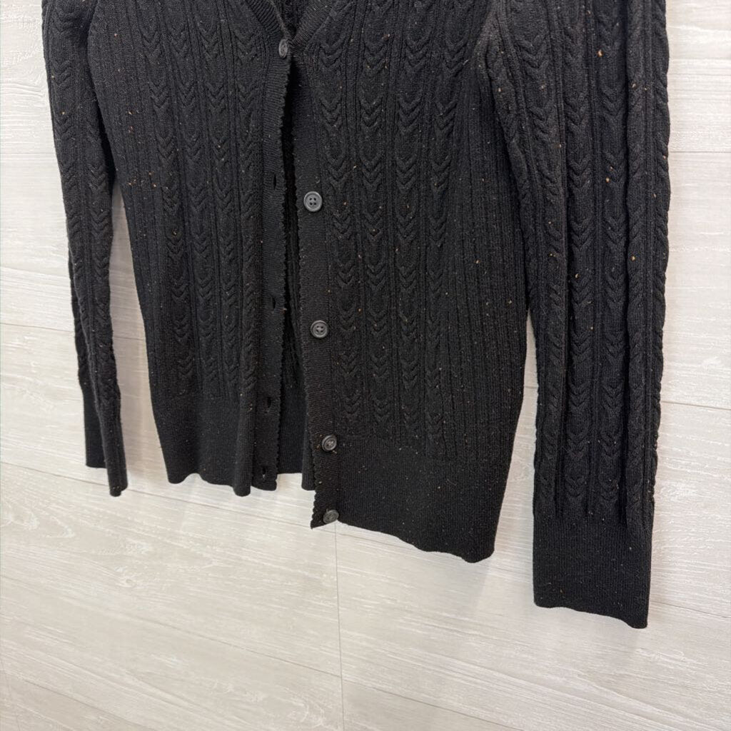 Eddie Bauer Black Speckled Knit Cardigan Sweater Medium Petite