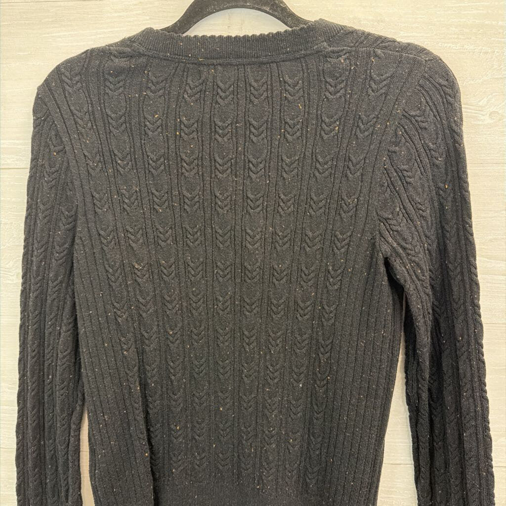 Eddie Bauer Black Speckled Knit Cardigan Sweater Medium Petite