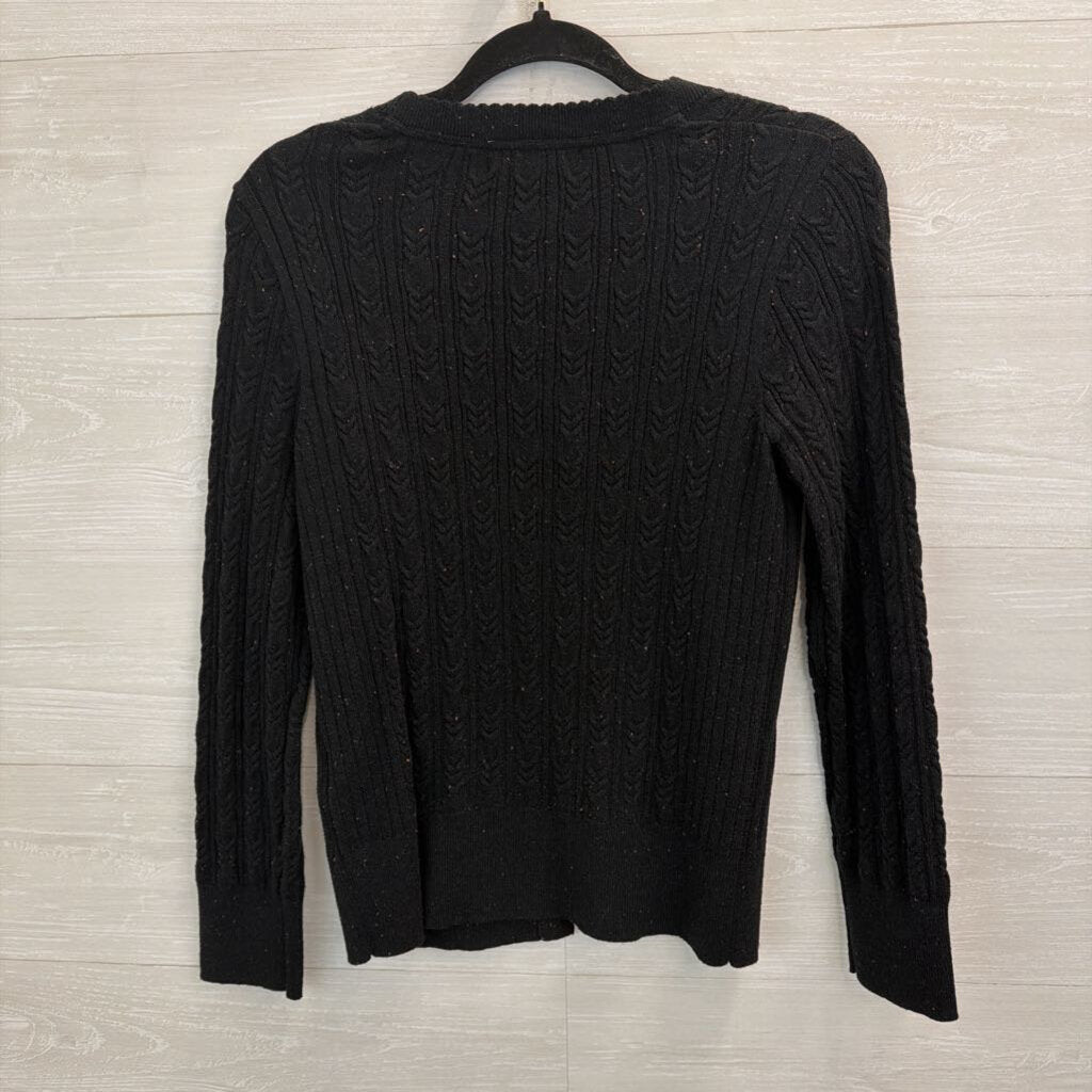 Eddie Bauer Black Speckled Knit Cardigan Sweater Medium Petite