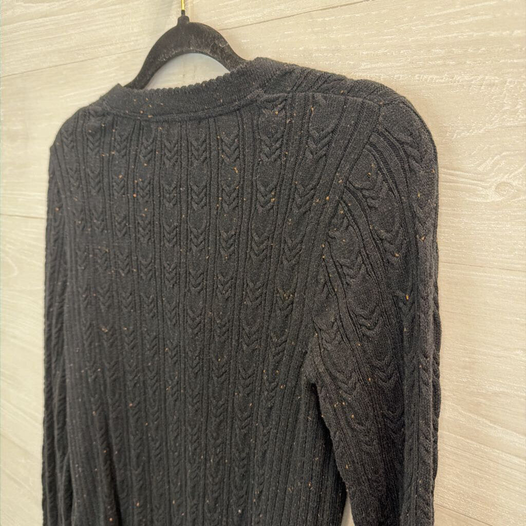 Eddie Bauer Black Speckled Knit Cardigan Sweater Medium Petite