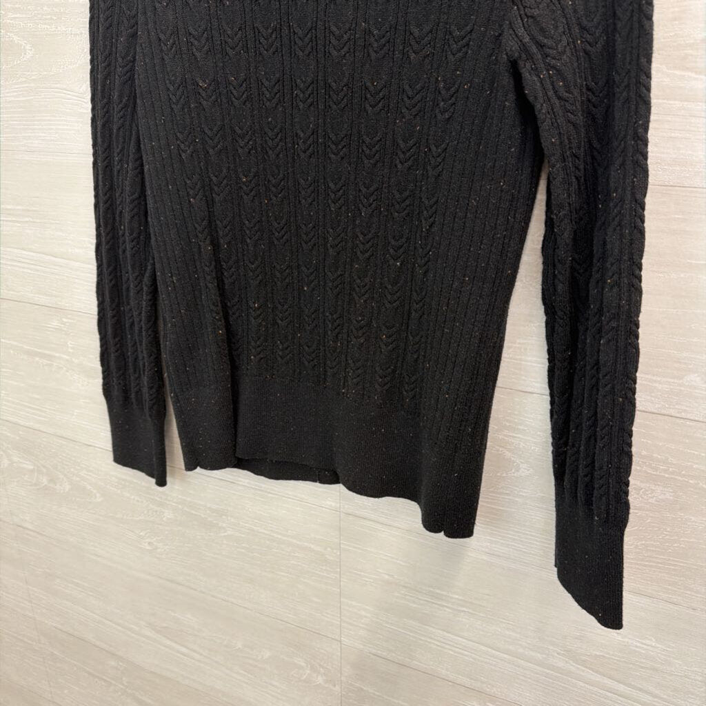 Eddie Bauer Black Speckled Knit Cardigan Sweater Medium Petite