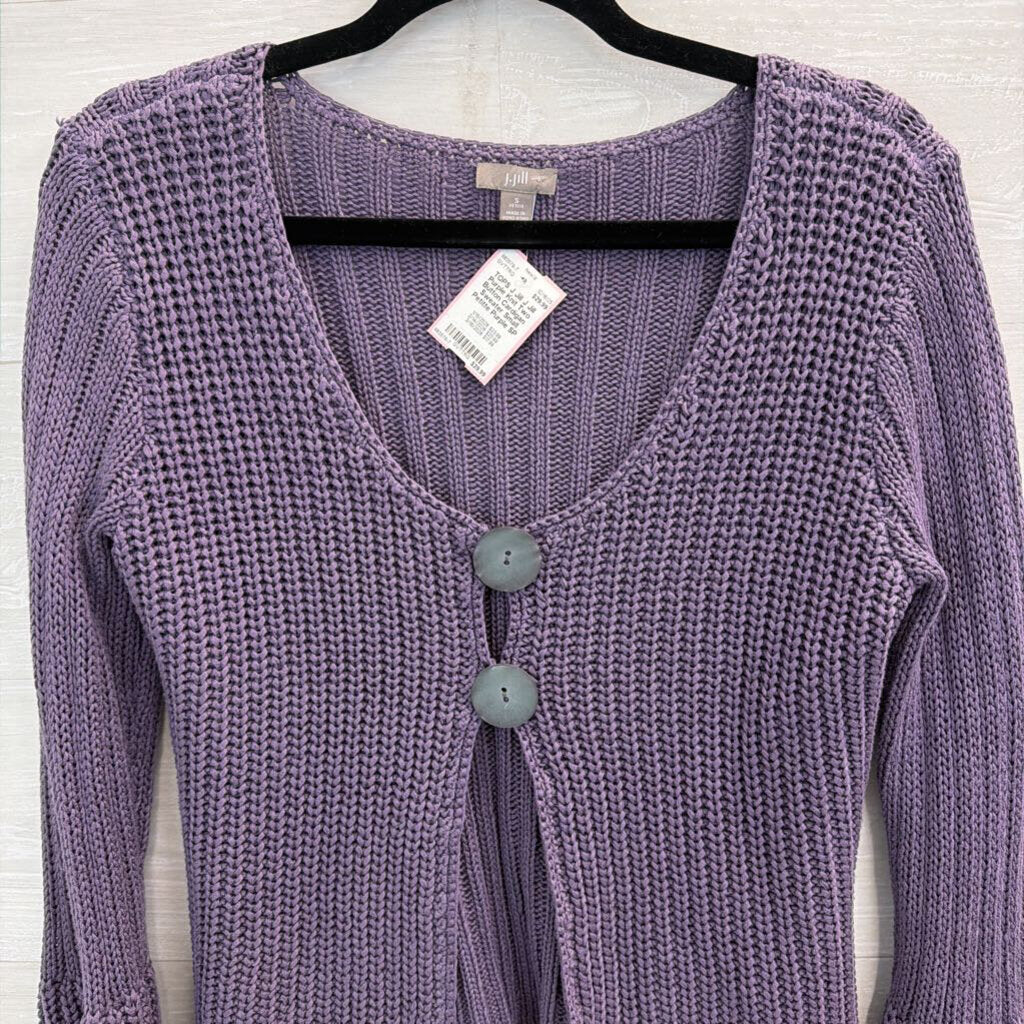 J Jill Purple Knit Two Button Cardigan Sweater Small Petitte