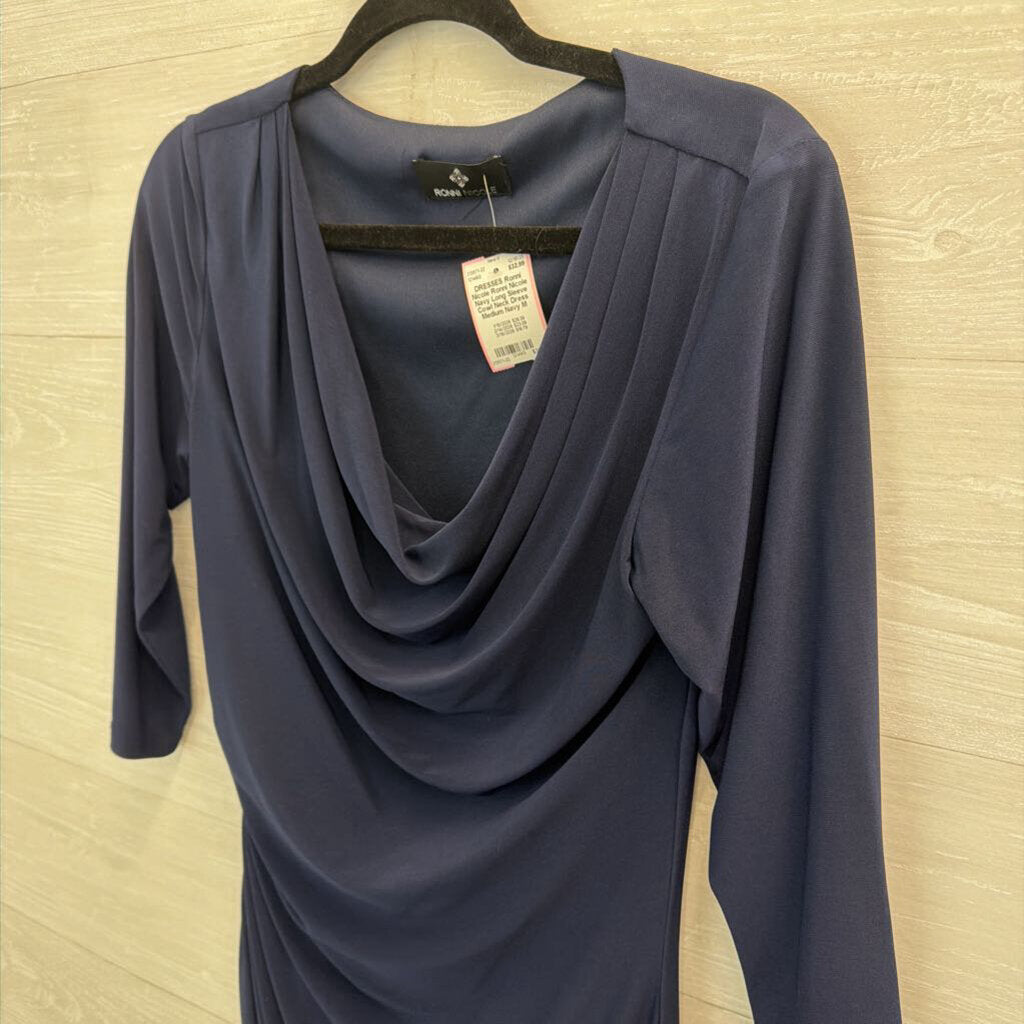 Ronni Nicole Navy Long Sleeve Cowl Neck Dress Medium