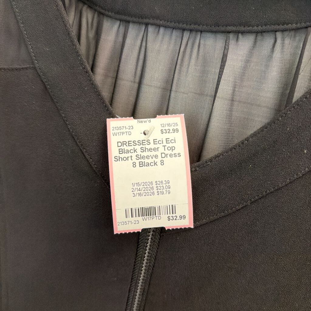 Eci Black Sheer Top Short Sleeve Dress 8