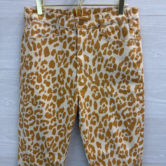 Mother White/ Brown Leopard Print The Hustler Ankle Frey Jeans 30