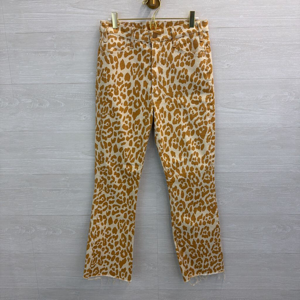 Mother White/ Brown Leopard Print The Hustler Ankle Frey Jeans 30