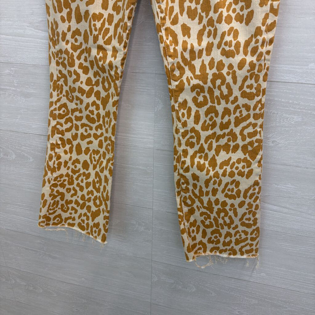 Mother White/ Brown Leopard Print The Hustler Ankle Frey Jeans 30