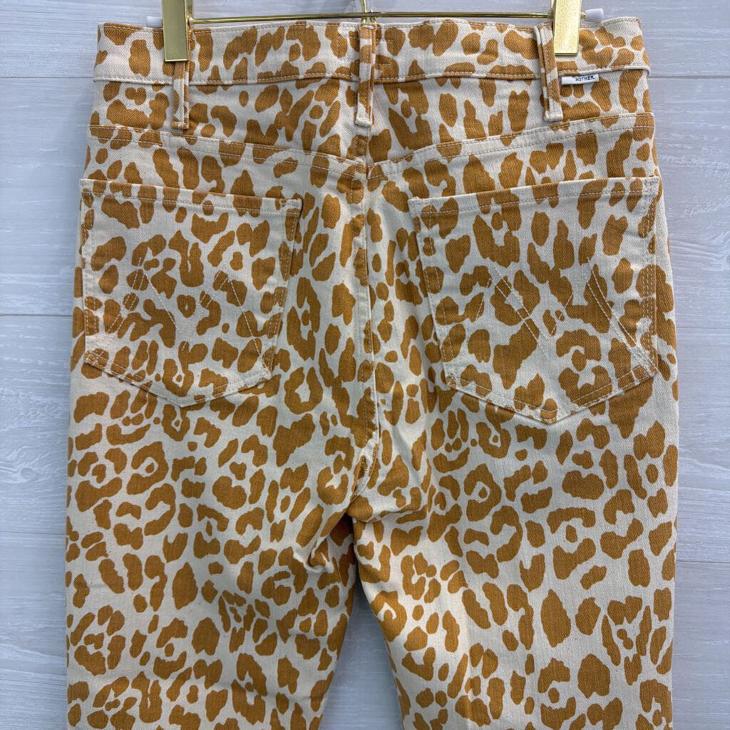 Mother White/ Brown Leopard Print The Hustler Ankle Frey Jeans 30