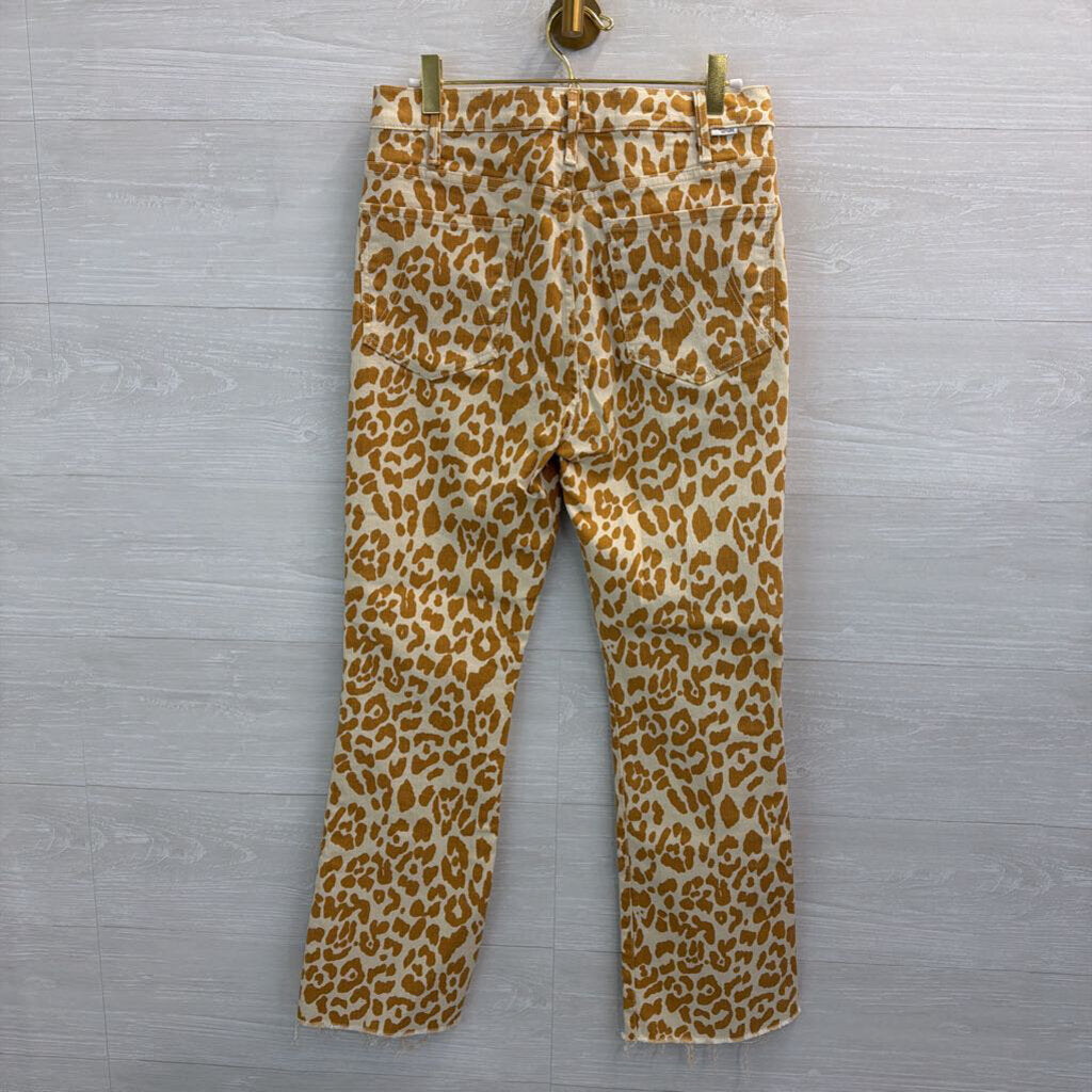 Mother White/ Brown Leopard Print The Hustler Ankle Frey Jeans 30