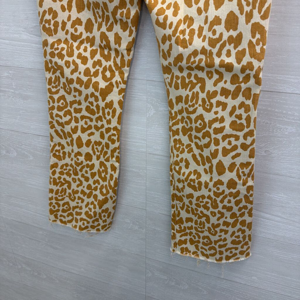 Mother White/ Brown Leopard Print The Hustler Ankle Frey Jeans 30