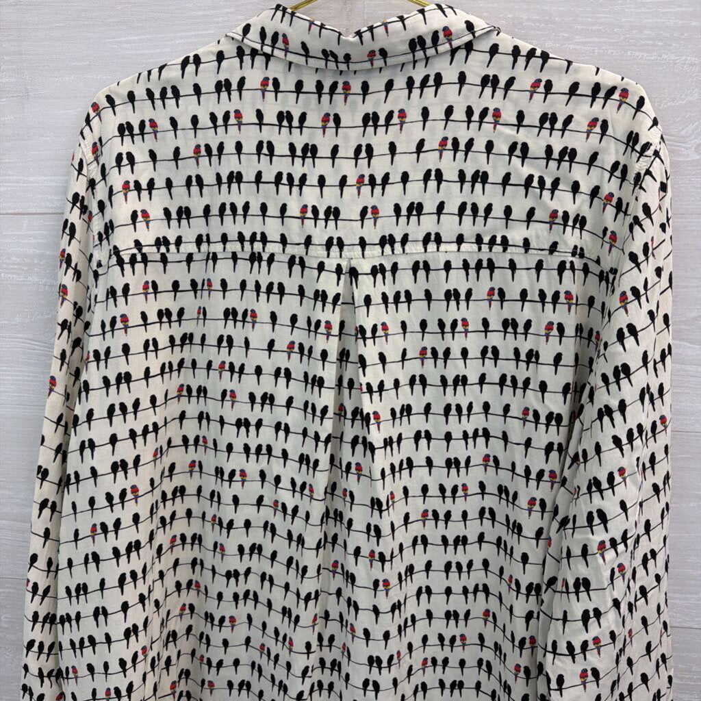 Jane and Delancey White/ Black Bird Print Long Sleeve Button Down Top 3X