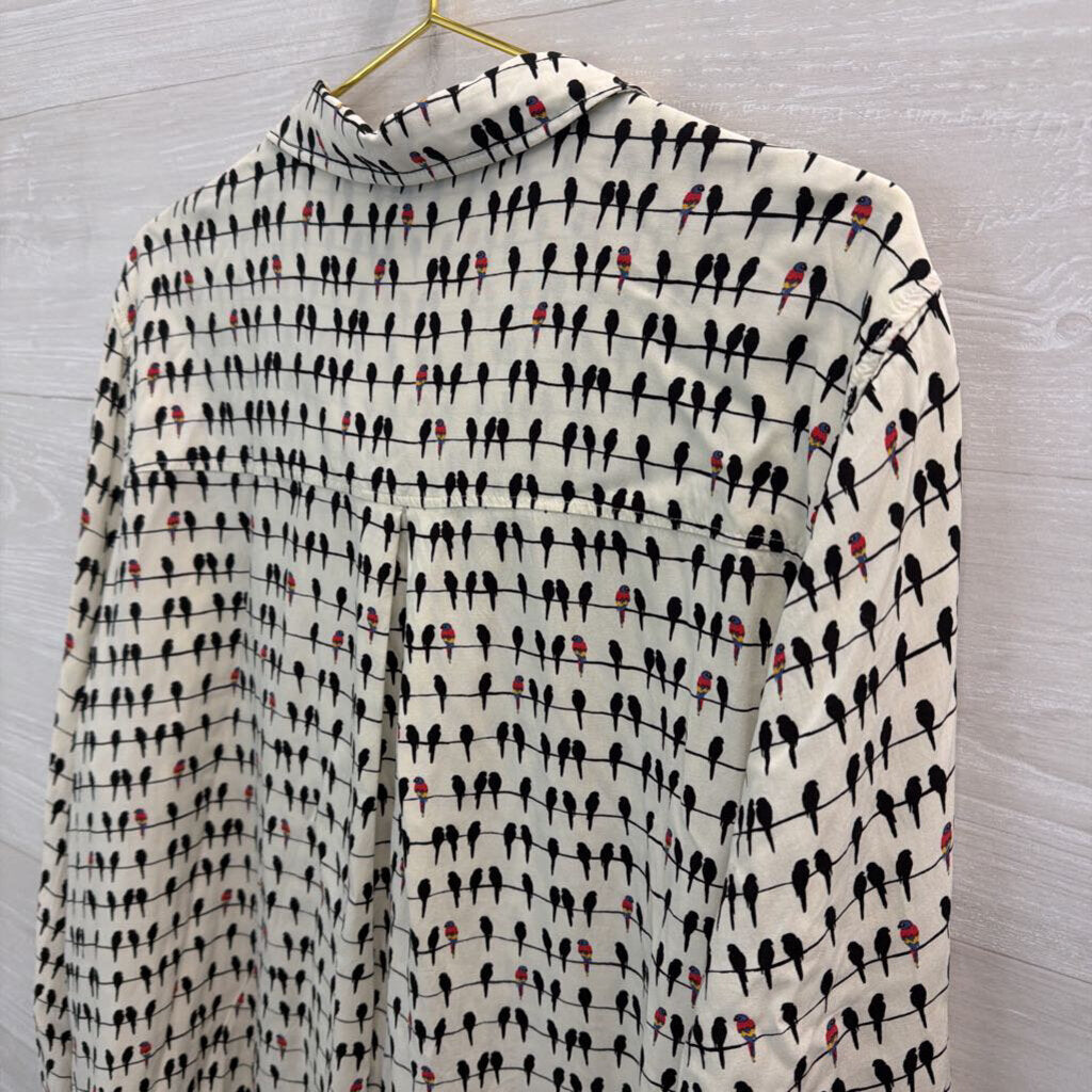 Jane and Delancey White/ Black Bird Print Long Sleeve Button Down Top 3X